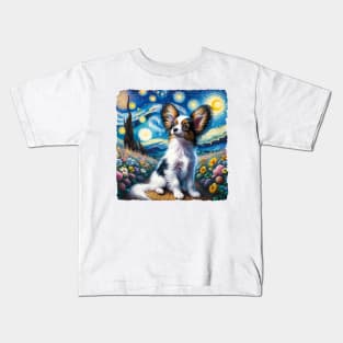 Starry Papillon Portrait - Dog Portrait Kids T-Shirt